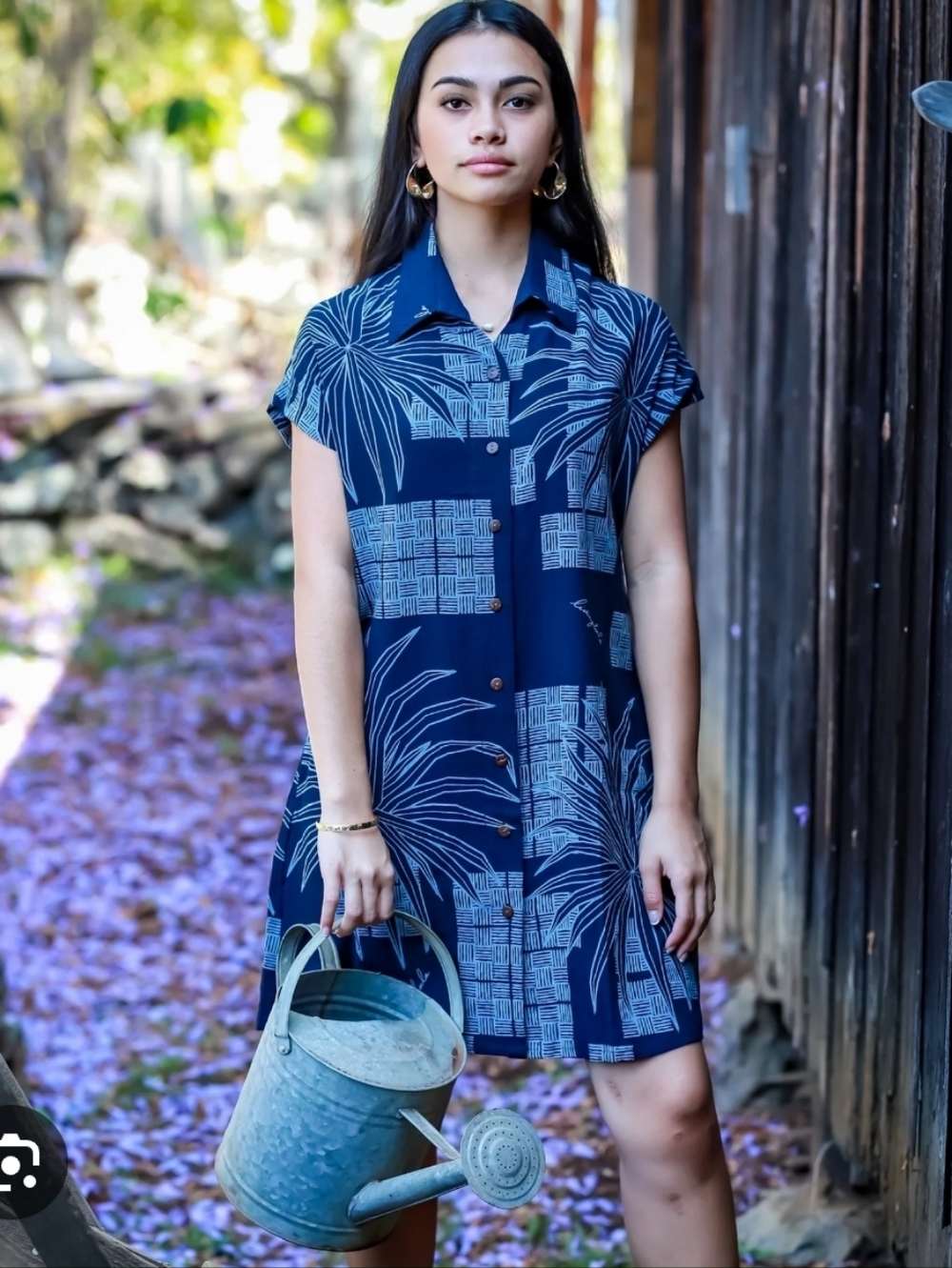 Living Hula Mary Dress- Navy Lauhala